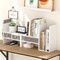 Wood Expandable Desktop Bookshelf Counter Bookcase Adjustable with Drawers Desktop Shelves Rack Storage Organizer for Office Supplies,Makeup,White.Petent Pending